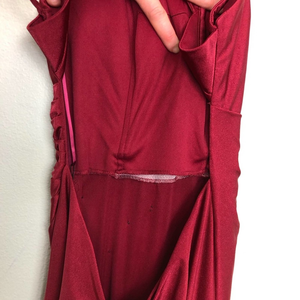 LA FEMME 26141 Burgundy High Neck Low back Gown - Picture 6 of 16